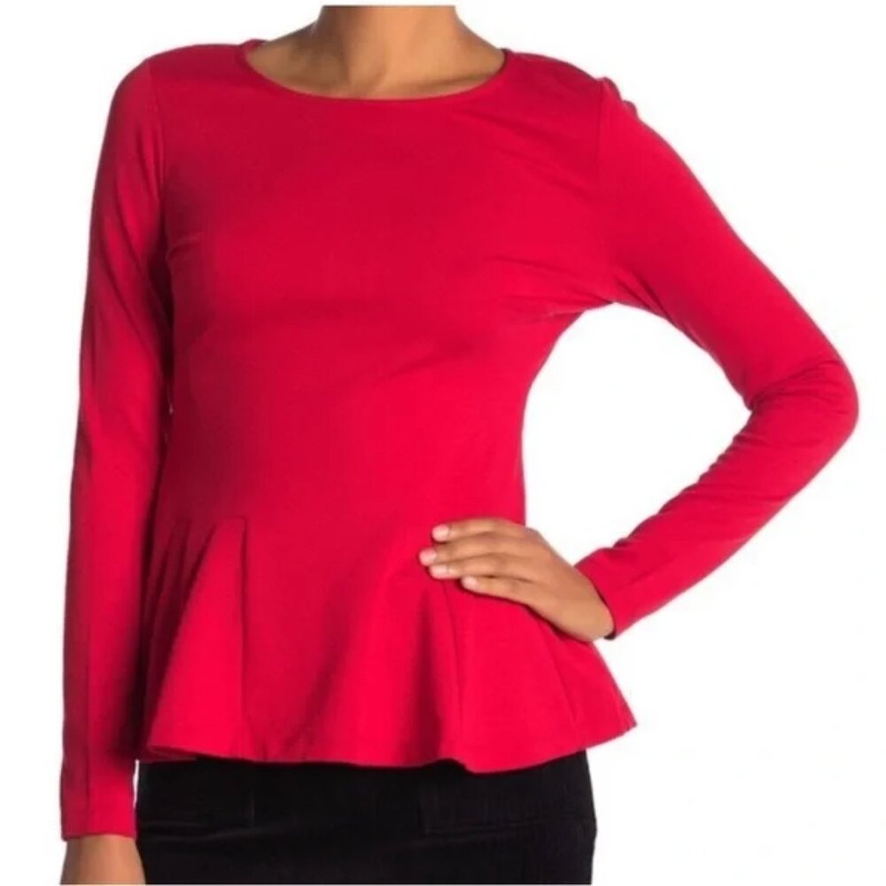 Catherine Malandrino Tomato Red Peplum Ponte Top